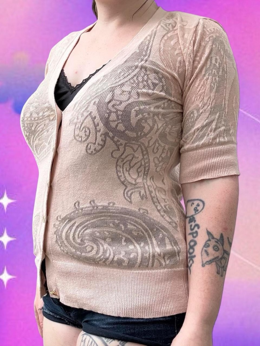 vtg y2k sheer burnout paisley cardigan - new york & company, sz sm, can fit md
